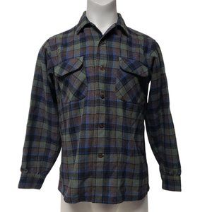 60s Pendleton plaid wool button down long sleeve shirt . size M